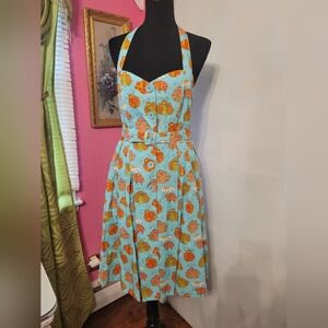 Modcloth Orange and Blue Halter Sundress Midi
